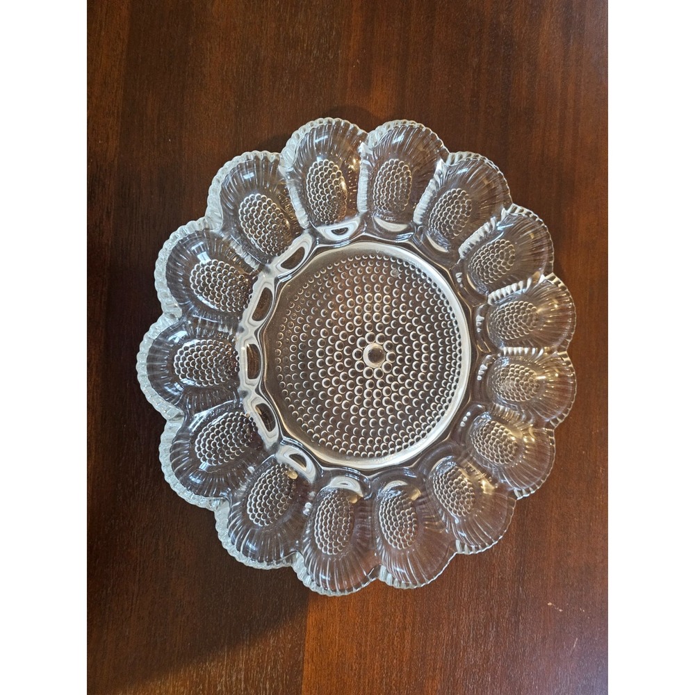 Vintage Glass 15 Deviled Egg Serving Dish Hobnail Glass Classic Heirloom Table